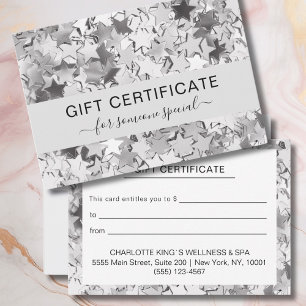 Modern Silver Stars Business Gift Certificate 