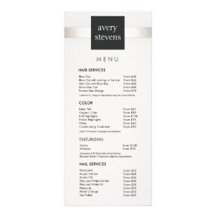 Modern Silver Striped Black and White Salon Menu