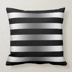 Modern Silver Stripes Black Background Throw Pillow