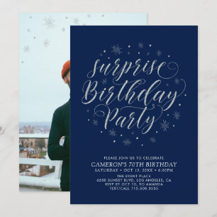 Modern Silver Surprise Photo Adult Birthday Party Invitation