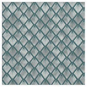 Modern Silver Teal Elegant Art Deco Fabric
