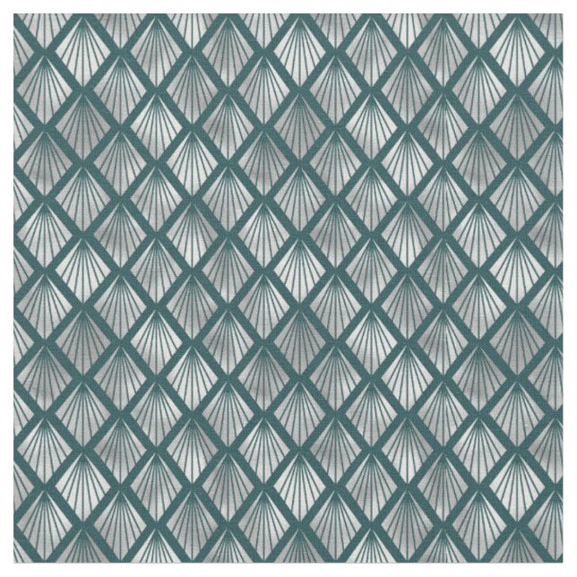 Modern Silver Teal Elegant Art Deco Fabric (Close Up)