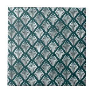 Modern Silver Teal Elegant Art Deco Tile