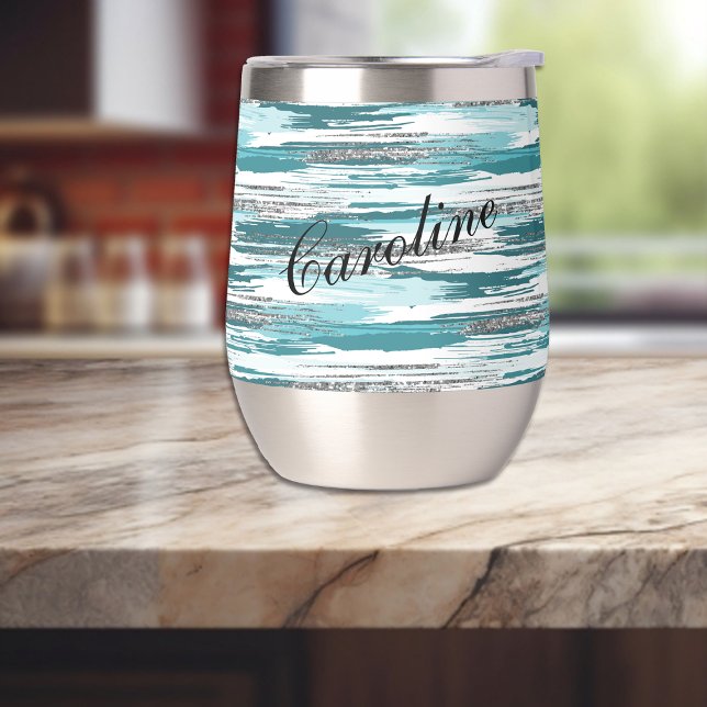 Modern Silver Teal Paint Brush Strokes  (Creator Uploaded)