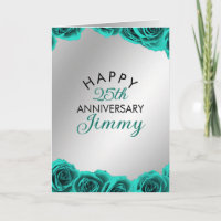 Modern Silver Teal Roses Husband 25th Anniversary