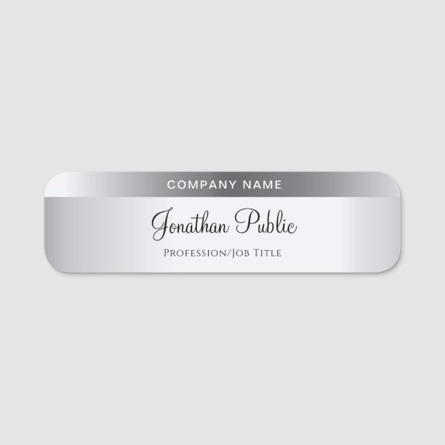 Modern Silver Template Calligraphed Script Name Tag (Front)