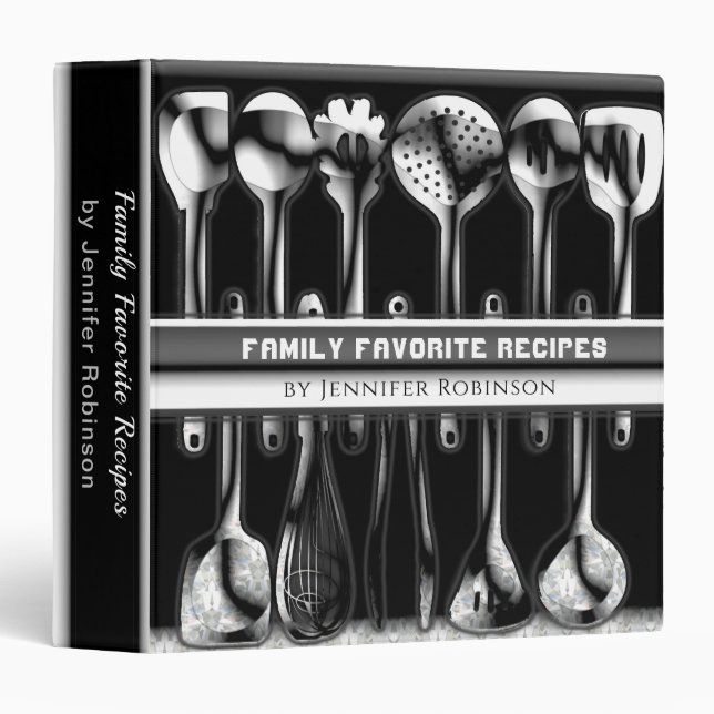 Modern Silver Utensils Recipe Cookbook Binder (Front/Spine)