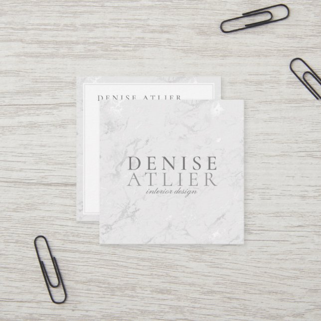 Modern Silver Vein Marble Square Business Card (Front/Back In Situ)