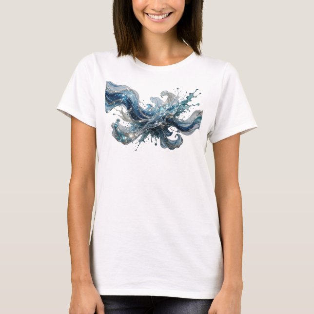 Modern Silver WATER WAVE Text Design T-Shirt (Front)