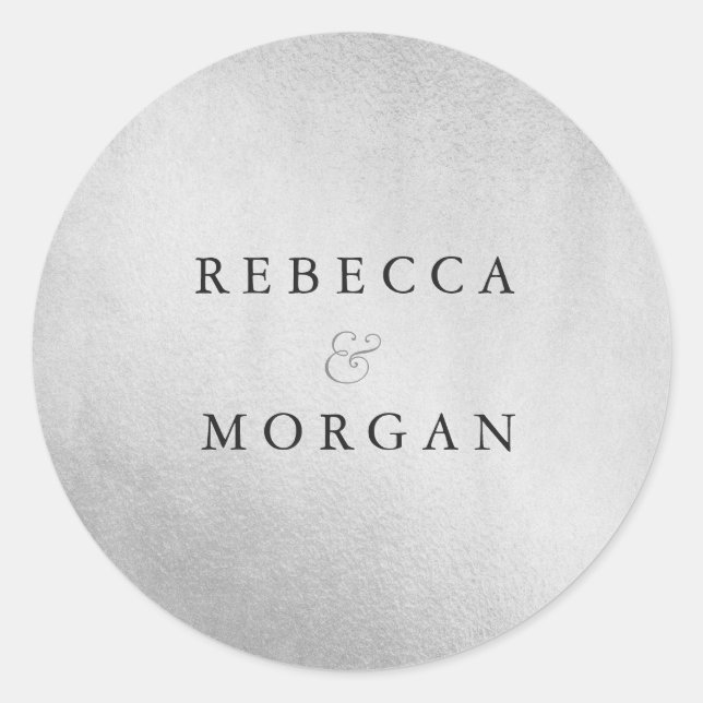 Modern Silver Wedding Couple Name Sticker (Front)