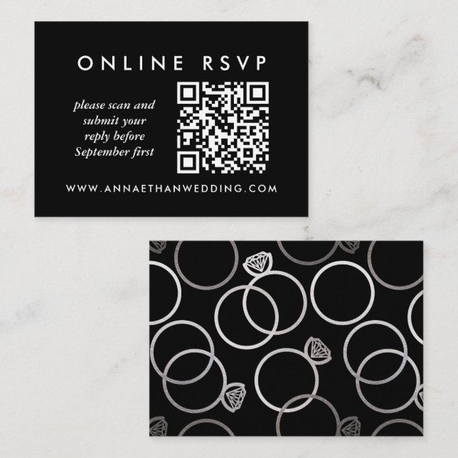 Modern Silver Wedding Online QR Code RSVP Enclosure Card (Front/Back)