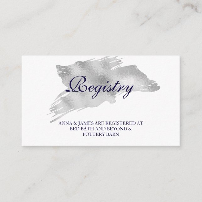 Modern Silver Wedding Registry Card (Front)
