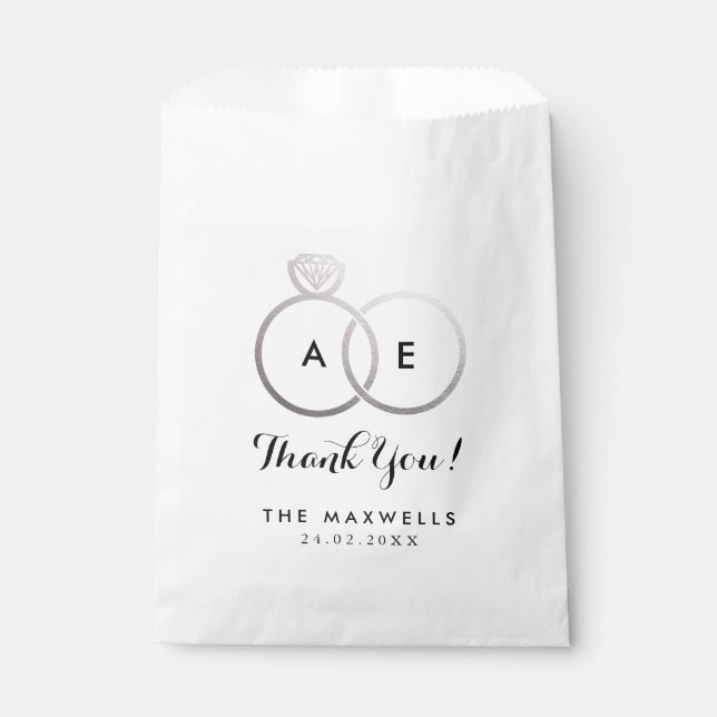 Modern Silver Wedding Rings Favour Bag (Front)