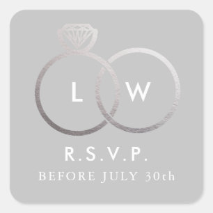 Modern Silver Wedding Rings RSVP Reply Square Stic Square Sticker