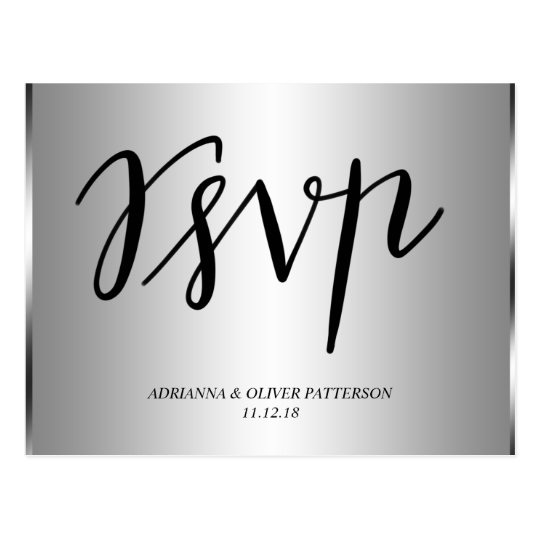 Modern Silver Wedding RSVP Handwritten Postcard