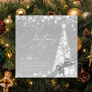 MODERN Silver Winter Christmas Tree Bow Party  Invitation
