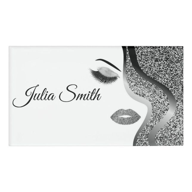 Modern Silver with Glitter Effect  Name Tag (Front)