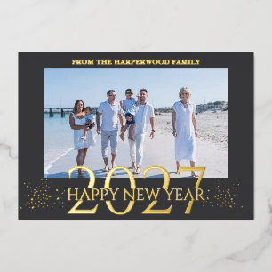 Modern Simple 1 Photo Happy New Year Foil Holiday Card
