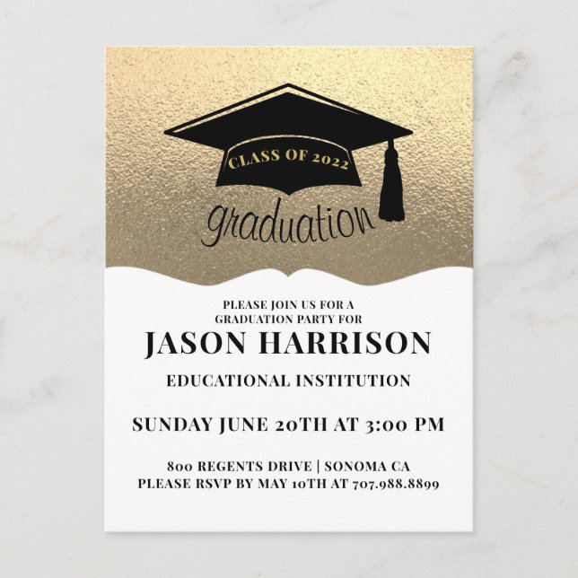 Modern Simple 2022 Platinum Gold Graduation Party  Invitation Postcard (Front)