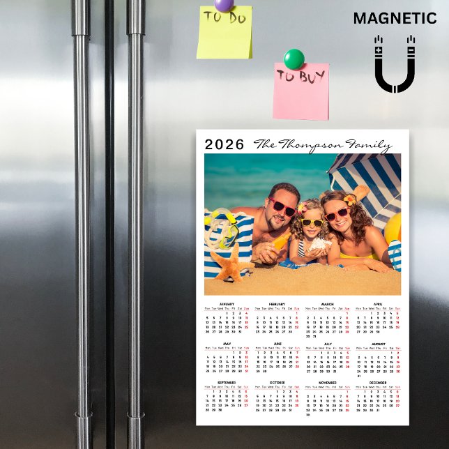 Modern Simple 2026 Calendar One Photo Magnet (Creator Uploaded)