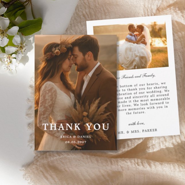 Modern Simple 2 Photo Wedding  Thank You Card (Creator Uploaded)