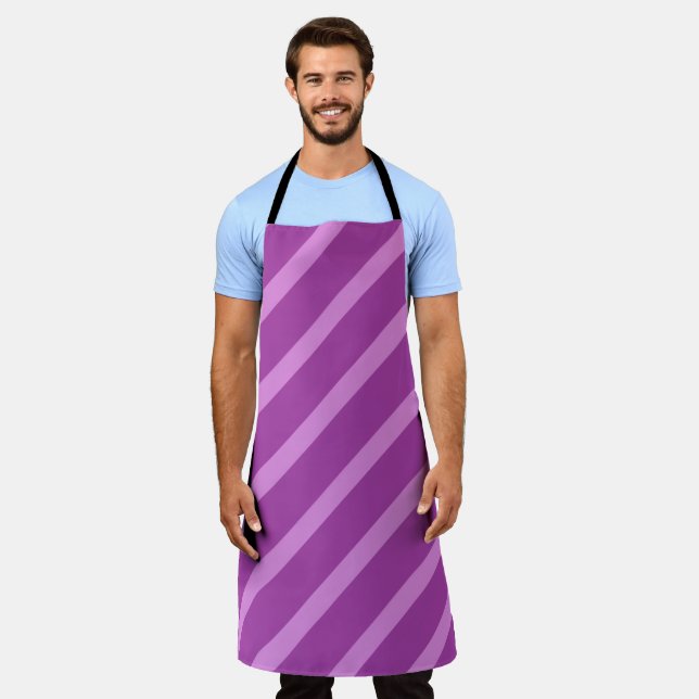 Modern Simple 2 Tone Stripe Geometric Pink Lilac Apron (Worn)