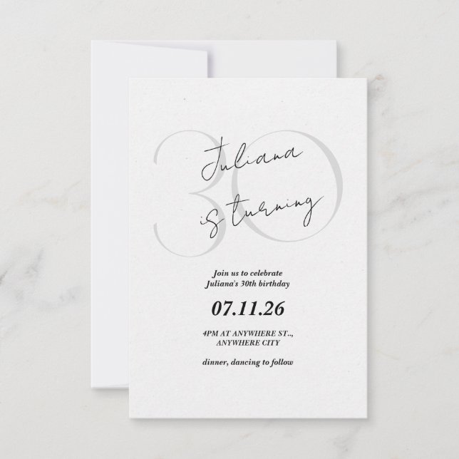 Modern, Simple 30th Birthday Invitation (Front)
