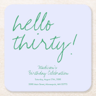 Modern Simple 30th Birthday Square Paper Coaster