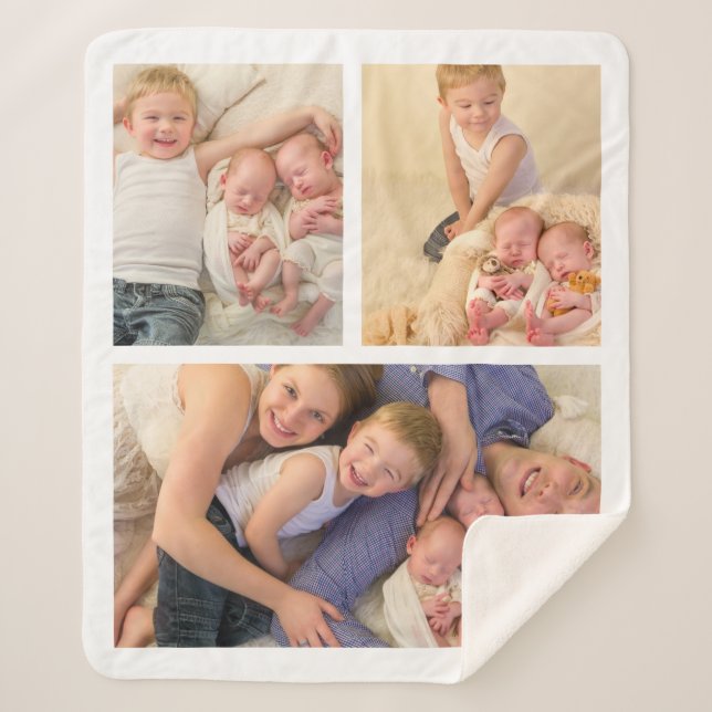 Modern Simple 3 Family Photo Sherpa Blanket (Front)
