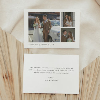 Modern Simple 3-Photo Custom Wedding Thank You Card