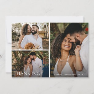 Modern Simple 3 Photo Script Wedding Thank You Card