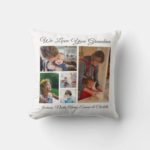 Modern Simple 5 Photo Love You Grandma  Throw Pill Pillow