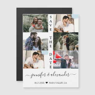 Modern Simple 6 Photo Collage Typography Wedding   Magnetic Invitation