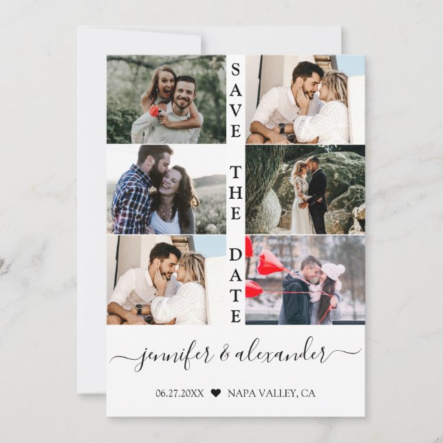 Modern Simple 6 Photo Collage Typography Wedding   Save The Date (Front)