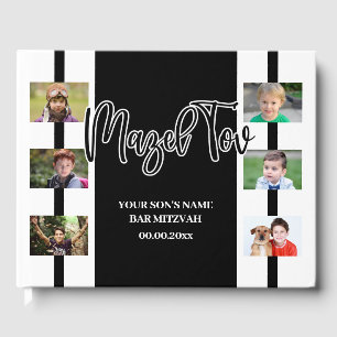 Modern simple 6 photo mazel tov bar mitzvah boys guest book