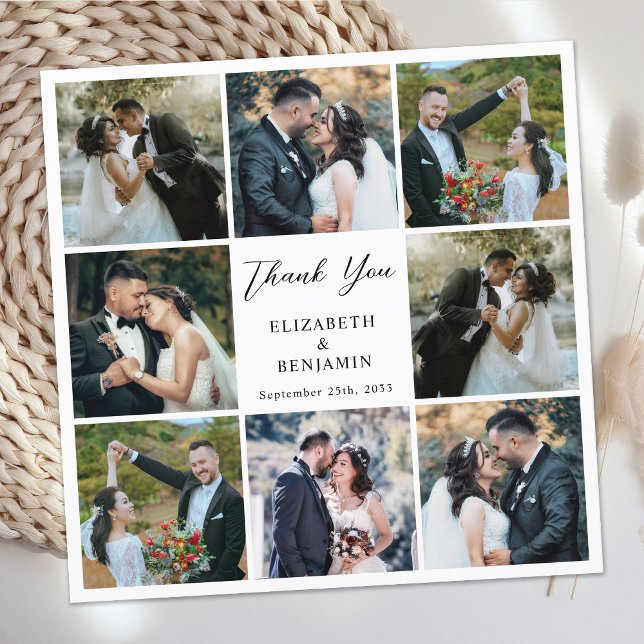 Modern Simple 8 Photo Collage Personalized Wedding Thank You Card (Creator Uploaded)