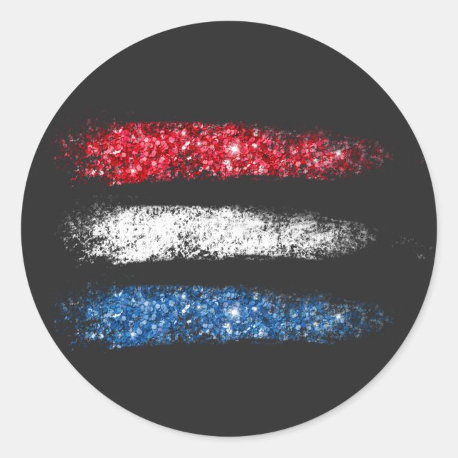 *~* Modern Simple Abstract American Flag on Black Classic Round Sticker (Front)