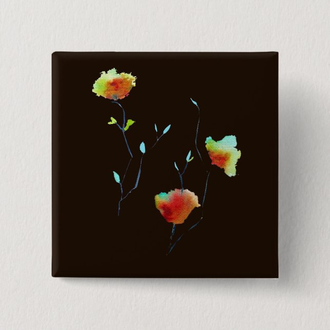 Modern simple abstract flower art design 2 inch square button (Front)