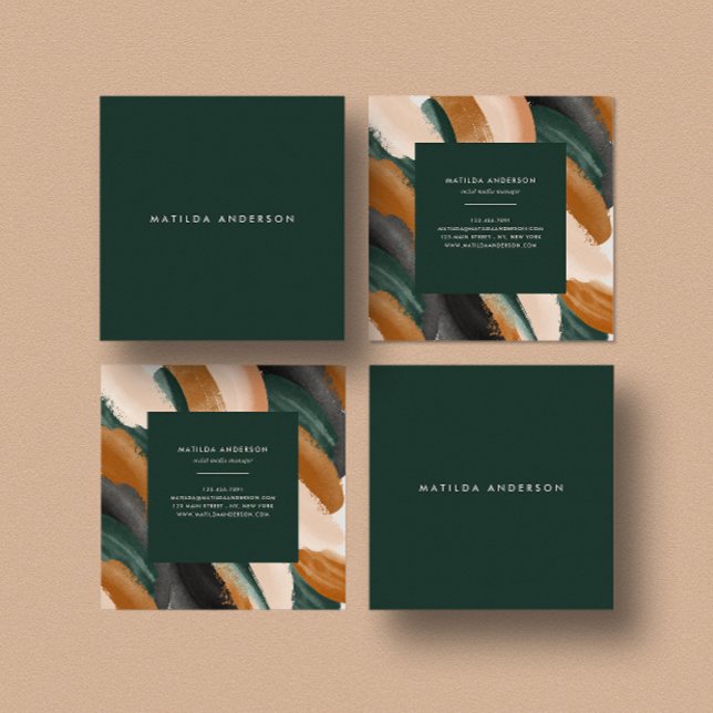 Modern simple abstract green terracotta square business card (Creator Uploaded)