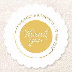 Modern Simple Add Couple Name Date Thank you  Pape Paper Coaster