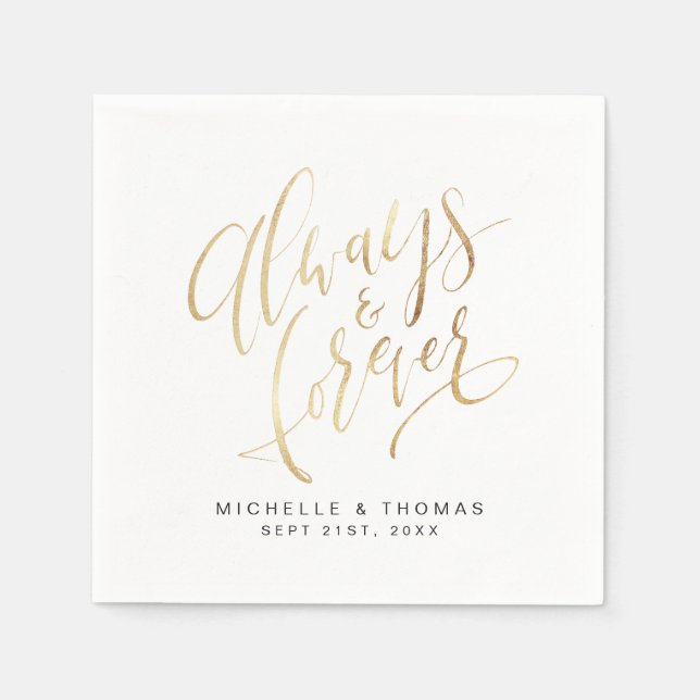 Modern Simple Always And Forever Script Wedding Napkin (Front)