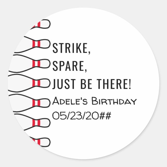 Modern Simple Any Age Bowling Birthday Party Classic Round Sticker (Front)