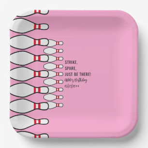 Modern Simple Any Age Pink Bowling Birthday Party Paper Plate
