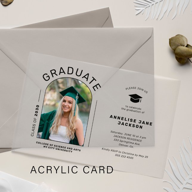 Modern simple arch photo graduation party  acrylic invitations (Creator Uploaded)