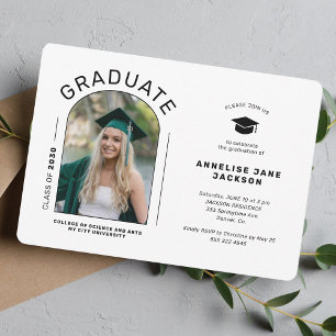 Modern simple arch photo graduation party invitation