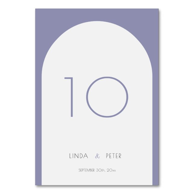 Modern Simple Arch Purple Wedding Table Number (Front)