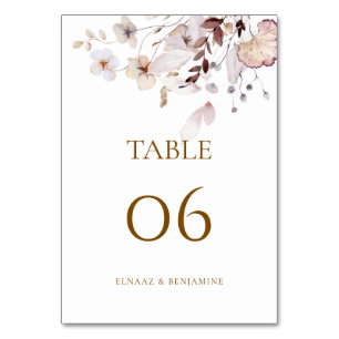 Modern Simple Autumn Dried Floral & Leaves Wedding Table Number