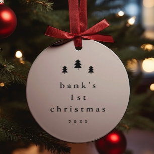 Modern Simple Baby First Christmas Tree Photo Ceramic Ornament