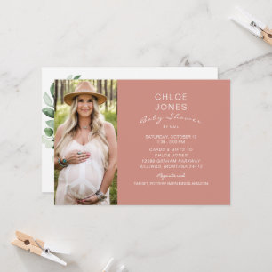 Modern Simple Baby Shower by Mail Photo Salmon Invitation
