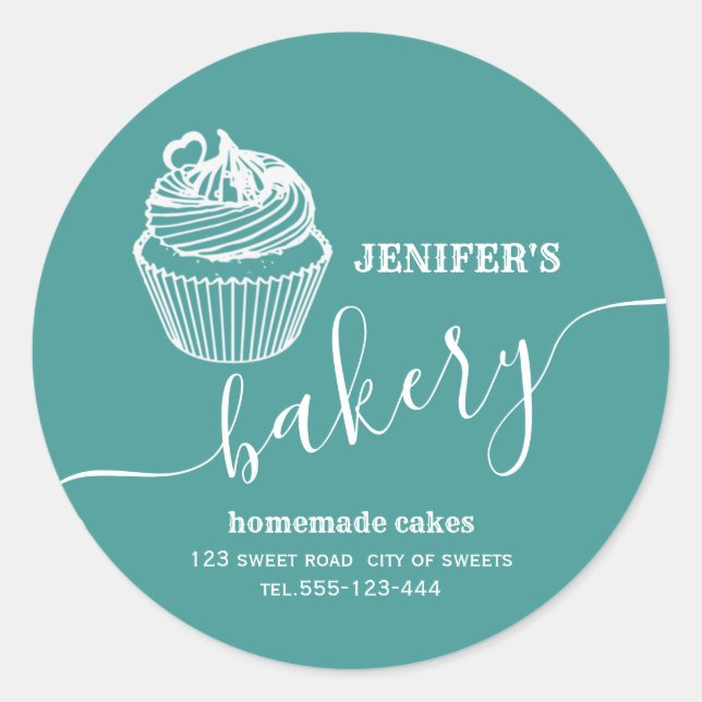 Modern simple  bakery Homemade cupcakes and sweets Classic Round Sticker (Front)